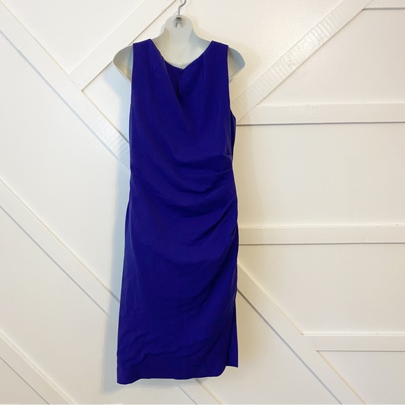 Milly Mishka Ruched Sleeveless Jersey Sheath Midi Dress Blue Purple Sz 14 - Picture 8 of 13